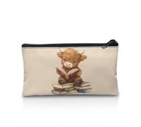 POLERO Trousse à crayons pour filles et garçons - Trousse à crayons avec fermeture éclair pour bureau, Livres de lecture Highland Cow, Taille unique, Cartable