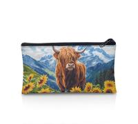 POLERO Trousse à crayons pour filles et garçons - Trousse à crayons avec fermeture éclair pour bureau, Vache Highland Tournesol Moutain, Taille unique, Cartable