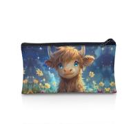 POLERO Trousse à crayons pour filles et garçons - Trousse à crayons avec fermeture éclair pour bureau, Fleurs galaxie vache Highland, Taille unique, Cartable