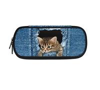 POLERO Trousse à crayons pour garçons et filles - Trousse esthétique pour fournitures scolaires pour étudiants - Fermeture éclair, Denim Cat, Taille unique, Cartable
