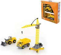 Polesie 57150 Set de 3 engins de chantier, grue, chargeuse sur pneus, camion, plastique, 3 ans et plus en jaune