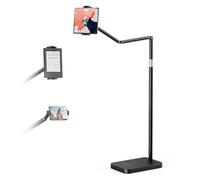 POLESTO Support sur Pied pour Tablette avec Base Lourde en Métal de 4,8 kg, Bras Télescopique Réglable en Hauteur pour Lit, Compatible avec iPad Mini/Air/Pro, Kindle, Switch, Galaxy Tab, Smartphones