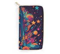 POLESVBM Portefeuille porte-monnaie imprimé fusée spatiale avec poche zippée porte-cartes de crédit pour femme, style, 19,7 x 10,5 cm, décontracté, Style :, 19.7x10.5cm, Décontracté