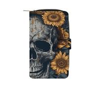 POLESVBM Portefeuille pour homme avec motif tête de mort et tournesol avec fermeture éclair pour le travail et un usage quotidien, 19,7 x 11 x 3,5 cm, décontracté, Style :, 19.7x11x3.5cm, Décontracté