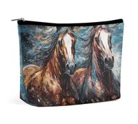 POLESVBM Trousse de maquillage montrant deux chevaux en cours d'exécution imprimé organisateur pliable sac de maquillage de voyage, style, taille unique, sac de maquillage, Style :, Taille unique