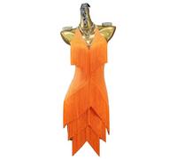 POLGDW Costume De Danse Latine Salsa À Franges pour Femmes Vêtements De Danse Tango Performance À Col en V pour Samba Rumba Tenue De Danse De Salon Dos Nu avec des Strass,F,XL