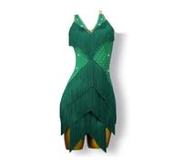 POLGDW Costume De Danse Latine Salsa À Franges pour Femmes Vêtements De Danse Tango Performance À Col en V pour Samba Rumba Tenue De Danse De Salon Dos Nu avec des Strass,C,3XS