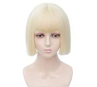 POLGDW Perruques Girl Synthetic Short Droit Bleu Droit Naturel Perruque de Cheveux naturels avec Franges Fibre résistante à la Chaleur Cosplay Cosplay Lolita Perruques for Femmes Perruque(6 UK)