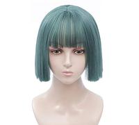 POLGDW Perruques Girl Synthetic Short Droit Bleu Droit Naturel Perruque de Cheveux naturels avec Franges Fibre résistante à la Chaleur Cosplay Cosplay Lolita Perruques for Femmes Perruque(3)