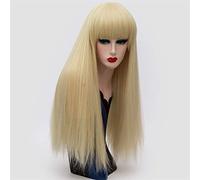 POLGDW Perruques Perruques de Cosplay for Femmes 26 Pouces Long Cheveux Droits Noirs Blanc Vert Rouge Violet Or Brun Rose Perruque synthétique avec Frange Perruque(1)