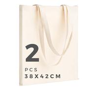 POLHIM Lot de 2 | 6 | 12 | 24 | 48 Tote Bags Vierges 38x42cm. Sacs en 100% Coton, Réutilisables pour Les Courses, Toile en Tissu Naturel. Convient pour Le DIY, Publicité, Cadeaux (Beige)