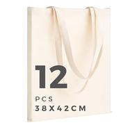 POLHIM Lot de 2 | 6 | 12 | 24 | 48 Tote Bags Vierges 38x42cm. Sacs en 100% Coton, Réutilisables pour Les Courses, Toile en Tissu Naturel. Convient pour Le DIY, Publicité, Cadeaux (Beige)