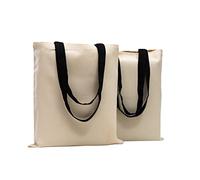 POLHIM® Lot de 2 Tote Bags Vierges de qualité 220 g/m² - Dimensions : 38 x 42 cm - Poignées longues noir 70 cm - Naturel -100% coton