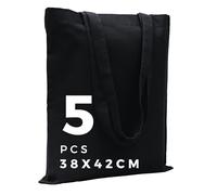POLHIM® Lot de 5 sacs en toile de jute écologique réutilisable 38 x 42 cm 145 g/m² (Noir)