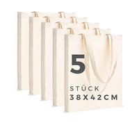 POLHIM® Lot de 5 Tote Sacs Vierges 38x42cm en 100% Coton, Réutilisables pour les Courses, Toile en Tissu Naturel Convient pour le DIY, Publicité, Promotion, Tirage au sort, Cadeaux, Animation