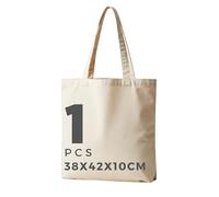 POLHIM Sac en coton naturel 145 g/m² non imprimé 38 x 42 x 10 cm avec longues anses | Sac en toile de jute à peindre et à décorer | Sacs en tissu solides pour le shopping et le quotidien, naturel