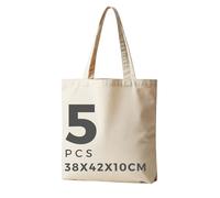 POLHIM Sac en coton naturel 145 g/m² non imprimé 38 x 42 x 10 cm avec longues anses | Sac en toile de jute à peindre et à décorer | Sacs en tissu solides pour le shopping et le quotidien, naturel, 38