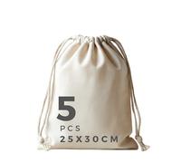POLHIM Sac en tissu 100 % coton - 25 x 30 cm - Sac à cordon de serrage à peindre - Sac en toile de jute non imprimé - Petit sac de rangement pour fruits, légumes - Idéal pour le bricolage, les cadeaux