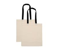 POLHIM ® Sac tissu 100% coton Biodégradable, réutilisable-poignées noires longues 70cm. pour les vêtements, l'artisanat, la nourriture, les légumes, 38x42cm, 145 / m2 (Naturel, pack de 2 pièces)