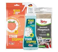 POLIBOY Kit de butoir anti-poussière Classic - Nettoyant universel & Peach - Lingettes à effet antistatique - Contre la poussière, le pollen et la saleté - Nettoyant pour meubles avec chiffon en coton