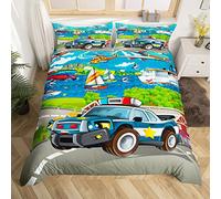 Police Auto Sets de Housse de Couette Policier Vehicle Parure de Lit 140x200cm Aircraft Natural Boat Housse de Couette Urgence Responder Vehicles Avec 1 taie d'oreiller Parure Housse de Couette