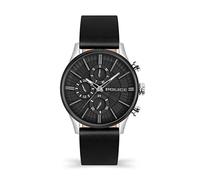 Police Barter PEWJF2195040 Montre Multifonction pour Homme avec Cadran Noir et Bracelet en Cuir Noir, boîtier en Acier Inoxydable de 44 mm, Marron, Taille Unique, Sangle
