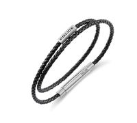 Police Bracelet double tour en cuir noir duplex en acier inoxydable pour homme - PEAGB0079801