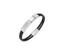 Police Bracelet en cuir noir pour homme avec logo aile parallèle en acier inoxydable, taille unique, Acier inoxydable, Pas de gemme