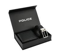 Police Coffret Cadeau Homme, Portefeuille & Ceinture Réversible, Cuir Véritable Noir