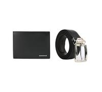 Police Coffret Cadeau Homme, Portefeuille et Ceinture Réversible, Cuir Véritable Noir/Marron