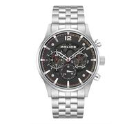 Police Driver II Montre multifonction pour homme avec cadran noir semi-transparent et bracelet en acier inoxydable 316L 45 mm