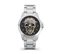 Police Flick PEWJG2194803 - Montre pour Homme avec Motif tête de Mort, Cadran Noir et Bracelet en Acier Inoxydable, boîtier en Acier Inoxydable de 47 mm, Gris, Taille Unique, Bracelet