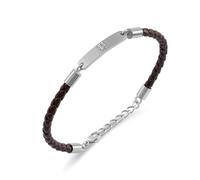 Police Interwove PEAGB0079303 Bracelet en cuir tressé avec découpe P en acier inoxydable pour homme Marron clair