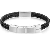 Police Bracelet en cuir noir pour homme avec logo aile parallèle en acier inoxydable, taille unique, Acier inoxydable, Pas de gemme