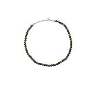 Police Collier pour homme avec perles noires et œil de tigre, taille unique, en acier inoxydable, sans pierre précieuse