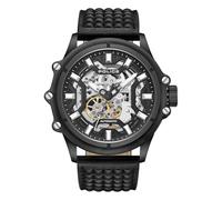 Police Luang Montre automatique pour homme avec cadran blanc et bracelet en cuir noir avec boîtier en acier inoxydable, noir, Moderne