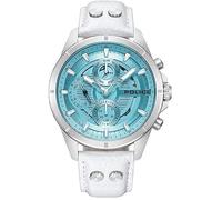 POLICE Malawi PEWJF0004603 Montre pour Homme avec Bracelet en Cuir Cadran Gris Froid et Verre Laser Bleu, Blanc, Classique