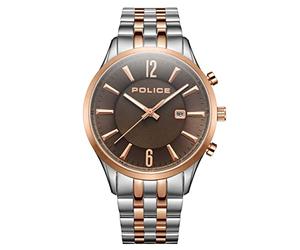 Police Montre laser pour homme avec cadran gris chaud et bracelet en acier inoxydable argenté/or rose, boîtier en acier inoxydable de 44 mm dans une boîte de montre PEWJH2194441