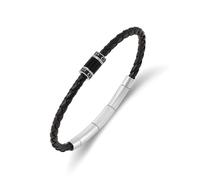 Police PEAGB0079401 Bracelet en cuir tressé en acier inoxydable carbone pour homme Noir