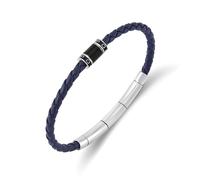 Police PEAGB0079402 Bracelet en cuir tressé en acier inoxydable carbone pour homme Bleu