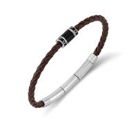 Police PEAGB0079403 - Bracelet mince en cuir tressé marron en acier inoxydable au carbone pour homme