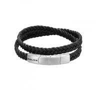 Police Bracelet tressé plat en cuir noir tressé pour homme, taille unique, Acier inoxydable, Pas de gemme