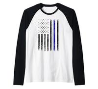 Police Thin Blue Line Flag USA American Patriotic Manche Raglan