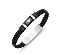 POLICE Wavebreaker Bracelet en cuir avec plaque logo aile noire en acier inoxydable