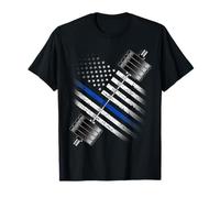 Policeman and Leo Powerlifting - Thin Blue Line USA Flag T-Shirt