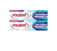 POLIDENT Crème Adhésive Soin et Tolérance pour Prothèse Dentaire, Fixation 12H, Aide à Protéger les Gencives des Irritations, Sans Colorant ni Aromes Ajoutés, Lot de 2 x 44g