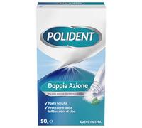 Polident Double action, poudre adhésive pour prothèses dentaires, forte étanchéité, protection contre les infiltrations alimentaires, goût menthe, 50 g