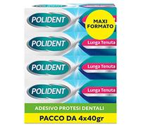 Polident Longue tenue, autocollant pour prothèses dentaires, jusqu'à 12 heures de tenue quotidienne, goût menthe délicate, paquet de 4 x 40 g
