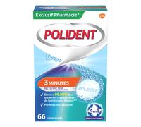 Polident Nettoyant 3 Minutes, Pour Prothèses Dentaires Partielles ou Complètes, Action Rapide, 66 Comprimés