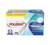 POLIDENT - Nettoyant Antibactérien Pour Prothèses Dentaires Complètes ou Partielles - Action 4 en 1 - Elimine 99,9% des Bactéries Responsables de la Mauvaise Haleine - 108 Comprimés